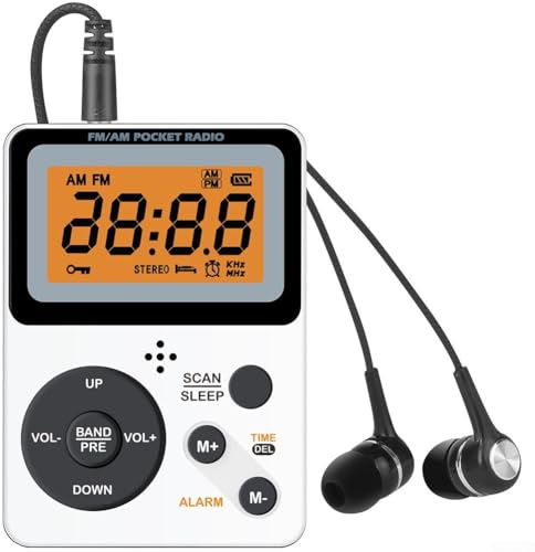 HEBEOT Radio AM FM portátil de bolsillo, sintonización digital, radio personal estéreo, radio FM/AM de mano para caminar, correr, trotar, 79,5 x 56 x 20 mm (B)