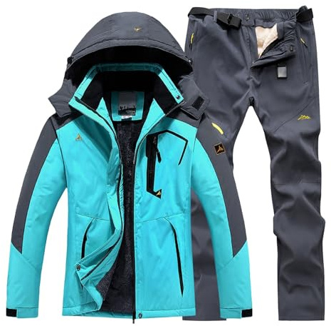 EQWIGKEIT Tuta da sci da uomo, set da 2 pezzi, per attività all'aperto, da snowboard, antivento, per sci, abbigliamento da sci invernale, giacca e pantaloni da neve, verde, L