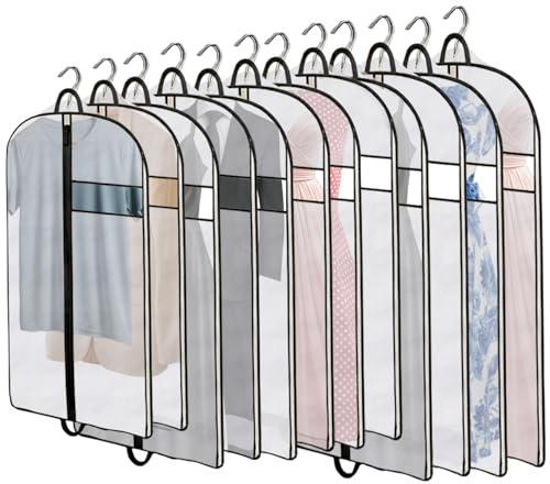 Clothes Cover Bags for Storage, Hanging Garment Covers with Zipper, Dust & Moth Proof, Breathable Suit & Dress Protector for Wardrobe and Travel, Pack of 12 (3 Sizes)