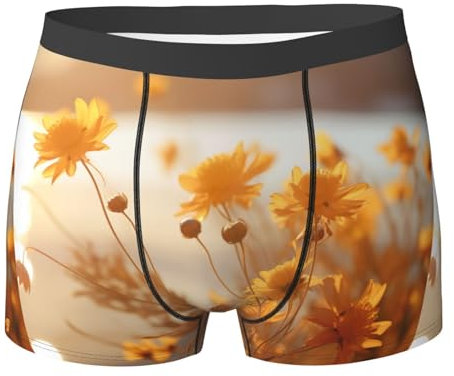 Herren-Boxershorts mit goldenem Blumendruck, aktiv, Stretch, atmungsaktiv, bequem, für das Fitnessstudio, Schwarz, XX-Large