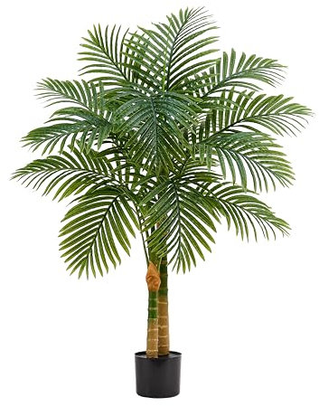 TXABL Künstliche Goldene Palme 120cm UV-beständig kunstbaum groß palmen künstliche Pflanzen wie echt, Falsche Tropische Pflanze für Haus Wohnzimmer Schlafzimmer Büro Balkon Garten Decor Faux Palme