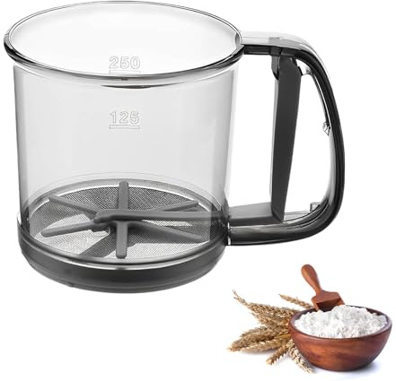 Bootoow Puderzuckerstreuer, Puderzuckermühle,Kakaostreuer Mehlsieb Einhand Puderzuckermühle,Feines Mehlsieb Mit Einhand,Puderzuckermühle Mehlstreuer Staubzuckerstreuer 250G Volumen Mehlsieb