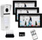 Videoportero con cable para apartamentos 3 unidades Videoportero con monitor táctil de 10 pulgadas, Kit de videoportero inalámbrico,Desbloqueo con tarjeta IC para (1 timbre blanco+3 monitor plata)