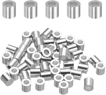 sourcing map Aluminum Wire Rope Stop Sleeve 1/8(3mm) Crimping Loop Sleeve Round Cable Ferrule for Wire Rope Cable Line, Pack of 50