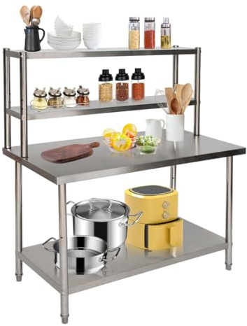 CStern Edelstahl Arbeitstisch 120x60cm höhenverstellbar 250 kg für Küche | Gastro Tisch, stabil, korrosionsbeständig, leicht zu reinigen, 2-lagiger Stauraum,für Restaurant, Werkstatt, Hotel, Garten