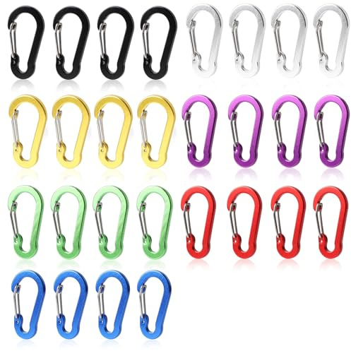QITIXI:OU 28 Stück Karabinerhaken Klein, 7 Farben 50mm/1.96'' Mini Karabiner, Bunt Carabiner Aluminium, Karabinerhaken Schlüsselanhänger Metall für Rucksack, Lanyard, Outdoor, Camping, Wandern
