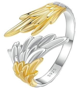 Bague en argent sterling 925 Ailes d'Ange en plume, bagues ajustables fines empilables pour le pouce, cadeau pour amie, maman et famille