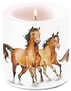 Ambiente Bougie pilier en paraffine 7,5 x 9 cm avec motif cheval – Durée de combustion 35 h et parfum neutre – Bougie de table – Bougie cylindrique – Décoration de maison de campagne d'été – Bougie