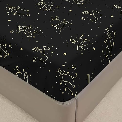 Lukery Spannbettlaken Modernes Design Verdickter Bettlaken 30cm Extra Tiefe Tasche Elastisch Spannbetttuch Weich und Atmungsaktiv für Boxspringbett Dicke Matratzen (Sternbild,200x200cm)