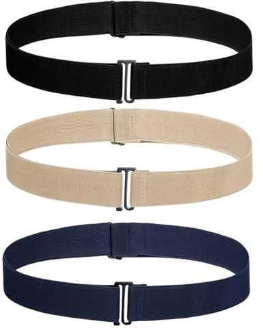 Heclia 3PCS No Show Stretch Belt for Women, Elastic Stretch Belt with Flat Buckle for Pants Jeans Dresses, Adjustable Invisible Strap Belts Fashion Classic Solid Color Lady Wasit Belts