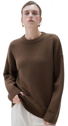 SUUKSESS Cashmere Women Oversized Long Sleeve Pullover Sweater 2025 Fall Winter Crew Neck Jumper Tops (Cocoa Brown,M)