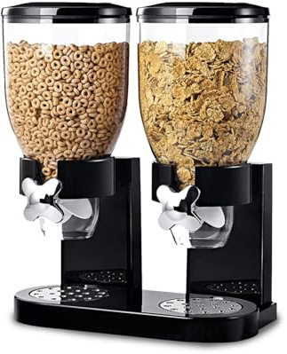 Wintem Distributeur de céréales de petit-déjeuner double récipient de 3 L total avec bouton économise de la fraîcheur pour Corn Flakes et Muesli, facile à utiliser, idéal pour les familles, design