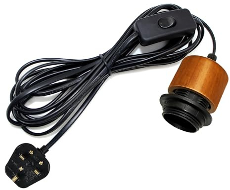 Plug in Pendant Light, 5M Light Cable with Switch and Plug, E27 Lamp Holder with On/Off Switch, Plug in Ceiling Light, Vintage Hanging Light Fitting for Indoor Creativity, DIY Lampshade Kit, Brown