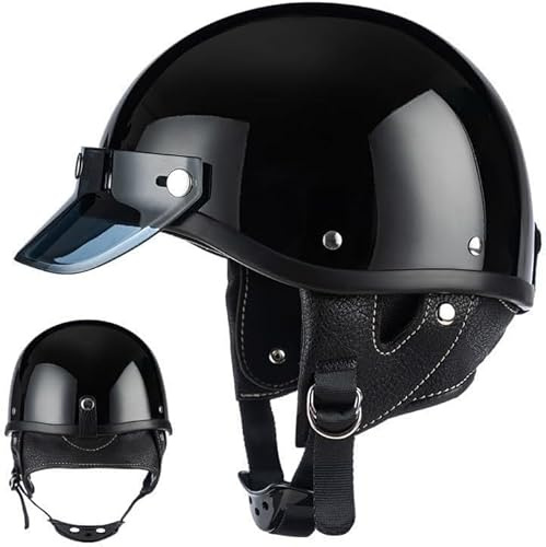 Caschi da Moto per Uomo e Donna, Casco Jet retrò in Stile Tedesco, Casco da ciclomotore e Scooter per Adulti, Casco da Moto Vintage a Mezza Calotta, omologato ECE/DOT B,XL=59-60cm