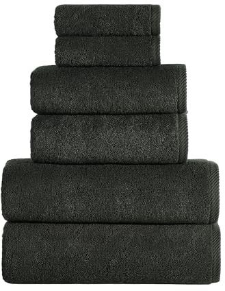Roominess Handtuch Set 100% Baumwolle 6-teilig Anthrazit (30x50, 50x100, 70x140) – Handtücher, Duschtücher & Gästehandtücher mit Aufhänger – saugfähig, Hotelqualität – Für Bad, Sauna, Hotel & Airbnb