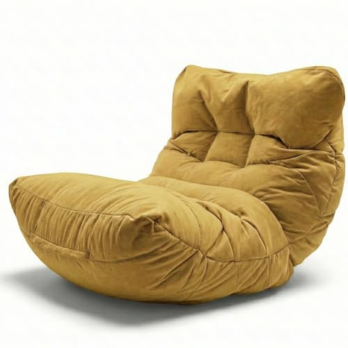 Aiire Fauteuil Pouf Salon Moderne - Pouffe Géant XXL Interieur Adulte ou Ado avec Remplissage pour Décoration de la Chambre – Gros Bean Bag ou Coussin de Sol Moutarde