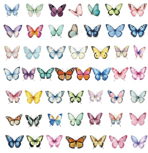 Nurila 50 Stück Schmetterlingsaufkleber für Kinder | Stickers Kinder Erwachsene, Blumen und Schmetterling Deko, Farbenfrohe Frühlingsblumen-Puffy-Aufkleber, Partyzubehör