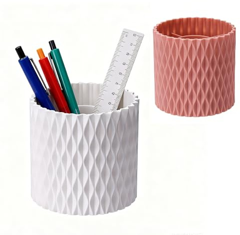 Kaiyzo Set de 2 Organizadores Giratorios 360°, Organizador de Maquillaje Giratorio​ y Portalapices Escritorio​ en PP Grueso (11.5x12 cm) para Accesorios Escritorio​ y Organizador Baño​, Blanco y Rosa