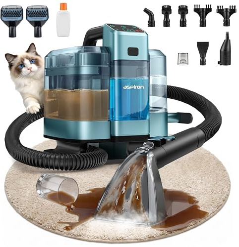 Aspiron Polsterreiniger Gerät, 3-in-1 Dampfreiniger mit Heiß-/Kaltwasser- und Dampfwäsche, 300 ML Teppichreiniger, Nasssauger für Teppich Sofa Auto Matratze, Waschsauger für Haustierbesitzer Familien