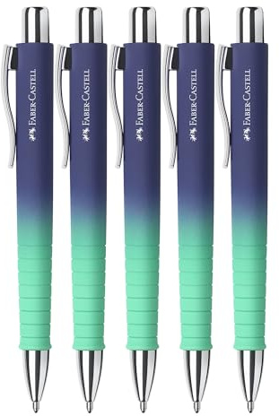 Faber-Castell - Kugelschreiber Poly Ball Bluzzing Blue, 5 Stück | Auswechselbare XB Mine, dokumentenecht, ergonomische Dreikantform für komfortables Schreiben