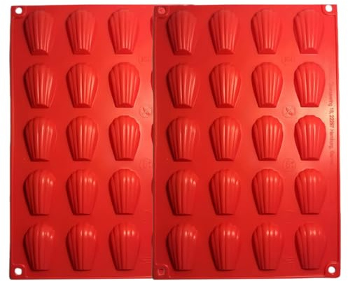 2PCS Madeleine Baking Molds, 20 Holes Mini Silicone Madeleines Baking Molds, Red Madeleine Mold for Cake Chocolate Candies Cookies