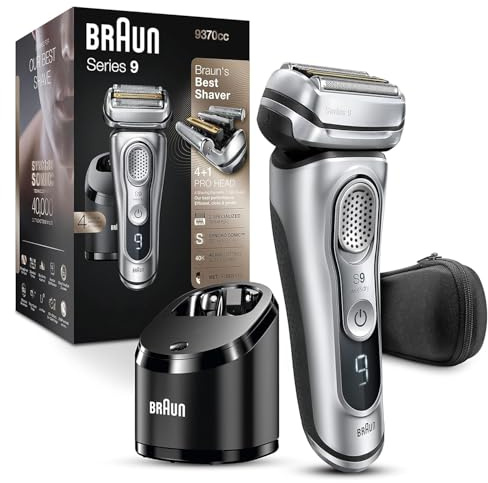 Braun Electric Razor for Men With Precision Beard Trimmer, Rechargeable, Wet & Dry Foil Shaver, Clean & Charge Station & Travel Case, Silver, 3 Piece Set