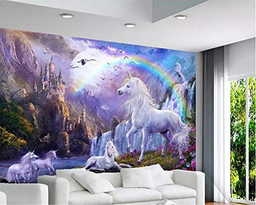 Tapeten wohnkultur Blauer himmel regenbogen einhorn tapete schlafzimmer landschaft ölgemälde tapeten für kinderzimmer, 350 * 256