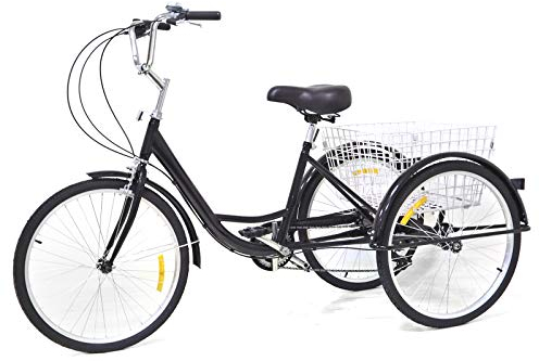 24 Zoll Zahnräder Dreirad für Erwachsene 8 Geschwindigkeit Erwachsenendreirad Shopping mit Korb 3 Rad Fahrrad für Erwachsene Adult Tricycle Comfort Fahrrad Outdoor Sports City Urban (24 Zoll, Schwarz)
