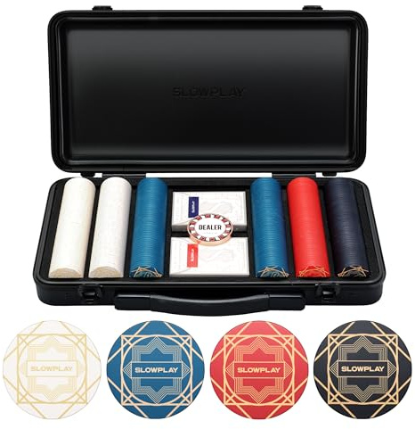 SLOWPLAY Nash Pokerset, 300 keramiska pokermarker [onumrerade] 43 mm | Texas Holdem Pokerfodral, Pokerset | med pokerkort, dealerknapp