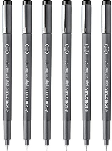 STAEDTLER 308 01-9 Pigmentliner-Fineliner, 0,1 mm Spitze, schwarze Tinte, 6 Stück