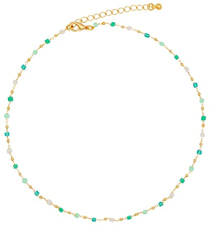 IOSPKKIO® Collier Ras du Cou en Perles Vertes Bohémiennes pour Femmes et Filles - Simple, Frais, Carré Avec Perles Rondes - Tout Assorti