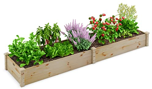 RELAX4LIFE Hochbeet Holz, Gartenbeet 240 x 60 x 25 cm, Pflanzkübel ohne Bodenplatte, Blumenkübel Rechteckig, Pflanzbeet Pflanzkasten Blumenkasten für Pflanzen, Blumen, Obst, Gemüse, Kräuter (Natur)