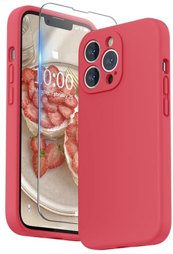 SURPHY Hülle Kompatibel mit iPhone 13 Pro Hülle Silikon mit Displayschutzfolie, Handyhülle iPhone 13 Pro Case mit Kameraschutz, iPhone 13 Pro Hülle Schutzhülle 6,1 Zoll 2021, Guave