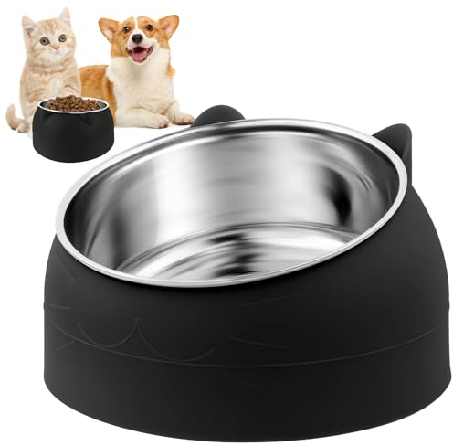 WuGU Gamelle Chat en Acier Inoxydable 400ML Inclinée 15° pour Détendre la Colonne Cervicale - pour Chiots et Lapins