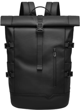 GYakeog Rolltop Rucksack Groß 33L Wasserdichte Laptop Rucksack Herren Damen 15,6 Zoll Schulrucksack Leicht Fahrradrucksack Anti-Diebstahl Sportrucksack für Reisen Radfahren Uni Freizeit-Schwarz