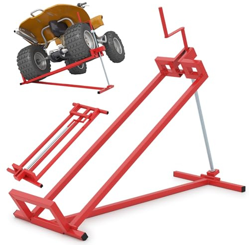 RELAX4LIFE Sollevatore per Tosaerba Quadruplo fino a 400 kg, Altezza di Sollevamento da 11,5 a 77 cm, Salvaspazio, Materiale in Acciaio Spruzzato (Rosso)