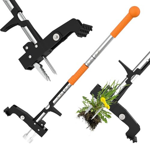 Digtokore Weed Remover Tool, Stand Up Weed Puller Root Remover with 4 Claws, Garden Weeder Tool with Ergonomic 99cm Long Handle, Heavy Duty Weeding Tools without Bending or Kneeling