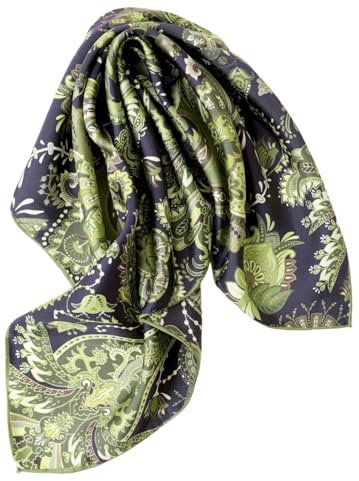 Prettystern unisex handrullad sidenhalsduk silke nickitduk bandana för kvinnor män, 25 grön paisley, 53/53 cm, handgerollter Saum