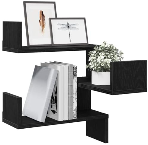 vidaXL Vägg hylla 2 pcs Svart Ek 40 x 40 x 49,5 cm Konstruerat trä, Vardagsrumsinredning, moderna väggskåp, platsbesparande möbler, funktionell hemorganisation