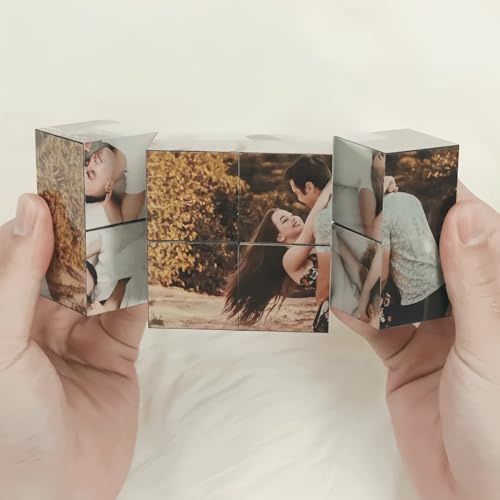Drawelry Personalisierte Fotowürfel mit 9 Bild Drucken Cube Würfel Fotoalben Faltbare Fotos Zauberwürfel für Familie Freund Gedenk Hochzeit Reisen Eltern-Kinder Haustier Fotodruck Fotorahmen Album (B)