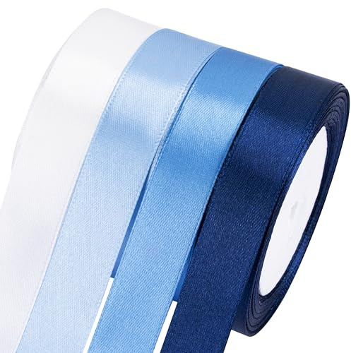 Foshird Satinband Blau 20mmx22m Geschenkband Hellblau Schleifenband Hochzeit Polyester DunkelBlau Bänder zum Basteln Weiß Dekoband für Geburtstag DIY Geschenkverpackung