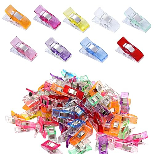 kclkda 100 Pcs Heavy Duty Sewing Clips for Fabric, Non-Slip Quilting Clip Multi-Color Sewing Clips Durable Plastic Quilting Crafting Clip for Sewings, Dressmaking Crafting, Hanging Objects