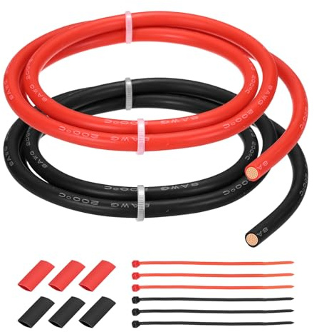 sourcing map 2pcs 8AWG Silicone Electrical Wire 8Gauge 1m/3ft