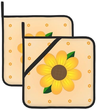 HHGFASD Presine quadrate resistenti al calore con motivo girasole dorato (set di due) 20,3 x 20,3 cm: tessuti di qualità, antiscottatura e facili da pulire