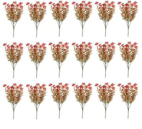 WIIYENA Juego de 18 flores artificiales de eucalipto violeta diseñadas para decoración de otoño, hechas de plástico resistente a los rayos UV, perfectas para bodas, jardín