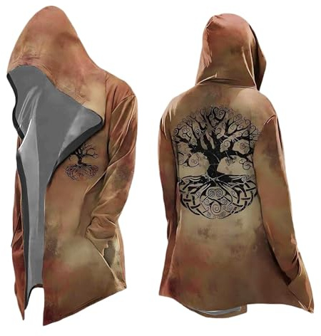 Hoodie Men's Clothing Sweat Jacket Cardigan Men's Cardigan Long Coat with Print for Casual Stylish Comfortable Design for Daily Use, coffee, L