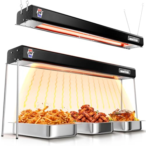 WantJoin Food Heat Lamp - 35 Inch Commercial Food Warmer Lamp Strip, 750W 86-176°F/30-80°C Electric Aluminum Hanging & Freestanding Dual-Use Heat Lamps for Kitchen Catering Restaurant Buffet, Black