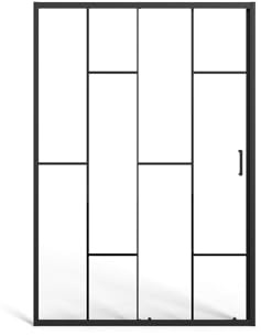 Vente-unique - Porte de douche coulissante en métal noir mat style verriére - Verre anti-calcaire - 120 x 195 cm - SONIKRA