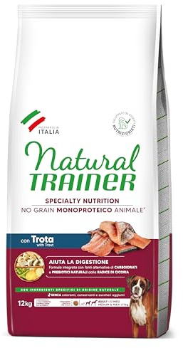 Natural Trainer Sensitive No Grain Monoprotein Animal - Hundmat Medium och Maxi Vuxen med öring och potatis - 12 kg