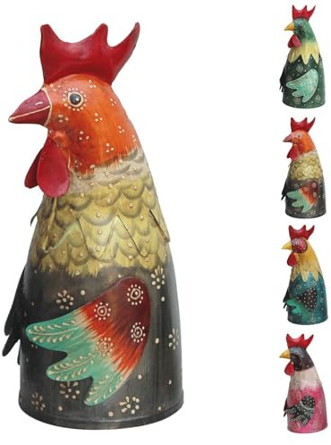 NETPROSHOP Dekorative Zaunfiguren Bunte Hühner aus Metall Zaunhocker Hahn Höhe ca. 20 cm, Farbe:Otto